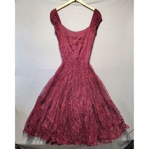 Vintage Blue Lace Maxi Dress Juniors 7/8 Burgundy Whimsigoth Fit & Flare Fairy